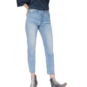 We the Free Light Wash Raw Hem Jeans Size 28 High Rise Straight Leg